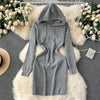 Hooded Drawstring Stretchy Knitted Dress