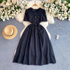 French Style Heart Buttons Black Dress