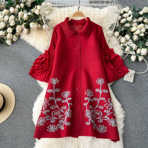 Rhinestone Studded Loose-fit Shirt Dress