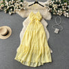 Solid Color Pleated Halter Dress
