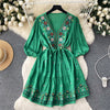 Bohemian Embroidered Drawstring Floral Dress