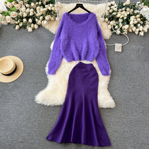 Soft Sweater&Fishtail Skirt 2Pcs Set