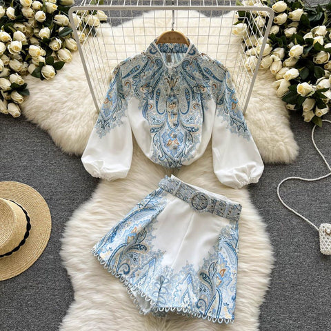 Courtly Printed Top&Shorts 2Pcs Set