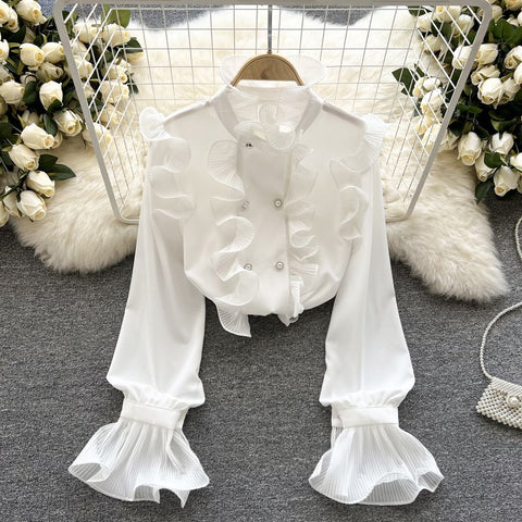 Courtly Double-breasted Pleated Blouse