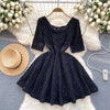 Bow-tie Pleated Black Puffy Dress