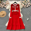 Color Blocking Red Knitted Dress
