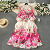 French Style Puffy Sleeve Floral Dress
