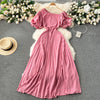 Fairy Pink Slant Neckline Pleated Dress