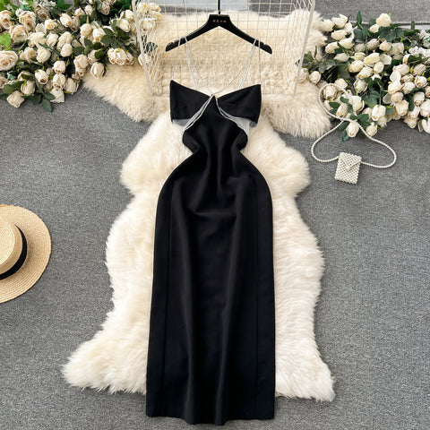 See-through Mesh Patchwork Chain Slip Dress