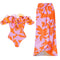 Off-shoulder Floral Onepiece Swimwear&Wrap Skirt