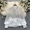 Chinese Style Ruffled Bubble Sleeve Blouse