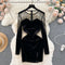Black Lace Patchwork Suede Dress