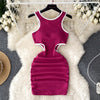 Color Blocking Hollowed Pleated Dress
