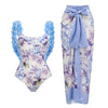 Floral&Bee Printed One-piece Swimwear&Skirt