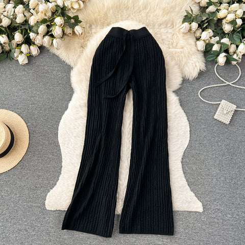 Casual Drawstring Draped Knitted Trousers