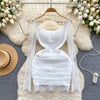 See-through Pleated Lace Dress
