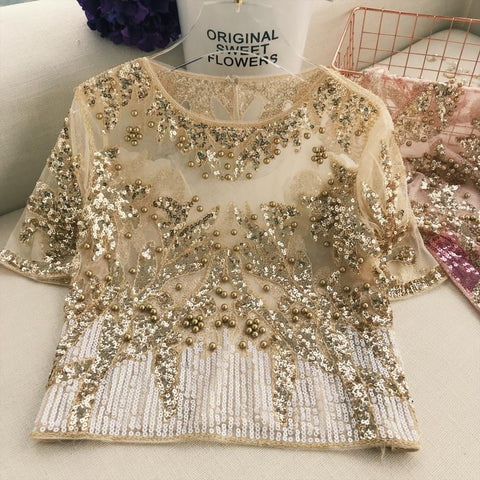 Chic Embroidered Beaded Sequin Shirt