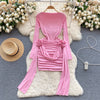 Solid Color Ribbon Pleated Dress
