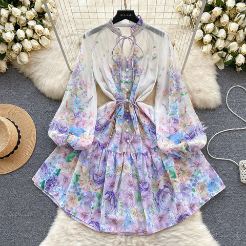 Sweetie Lace-up Floral Ruffled Dress