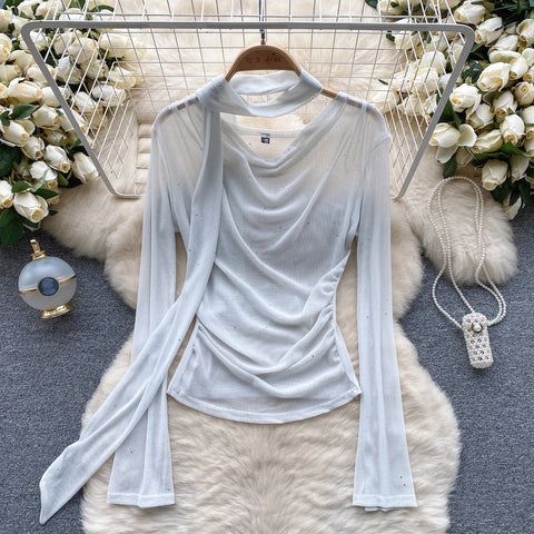Elegant Pleated Shirt with Ribbon