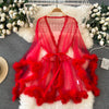See-through Mesh Furry Patchwork Lounge Robe