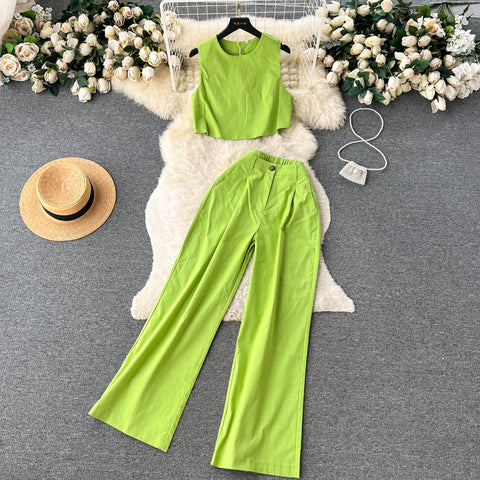 Sleeveless Top&Wide-leg Trousers 2Pcs