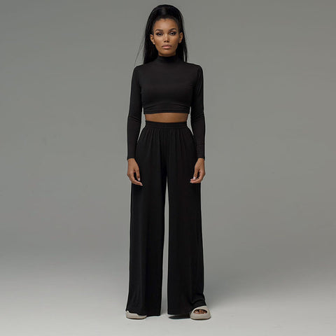 Midriff-baring Knitwear&Trousers 2Pcs