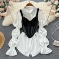 White Shirt Dress&Overlay Camisole 2Pcs