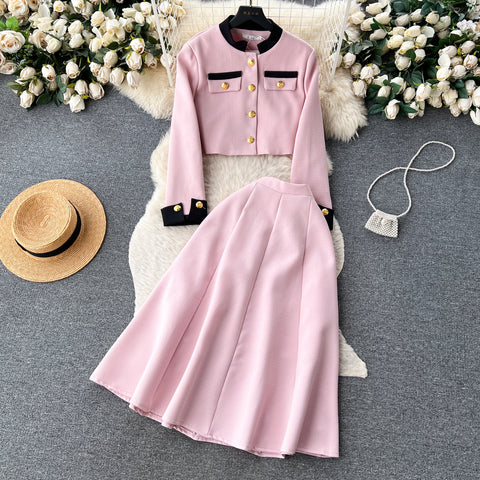 Round Neck Blazer&Skirt Elegant 2Pcs