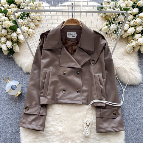 Chic Double-breasted Loose PU Jacket