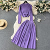 Sweater&Skirt Solid Color Knitted 2Pcs