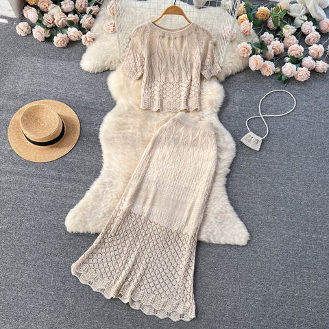 Crochet Top&Fishtail Skirt 2Pcs Set