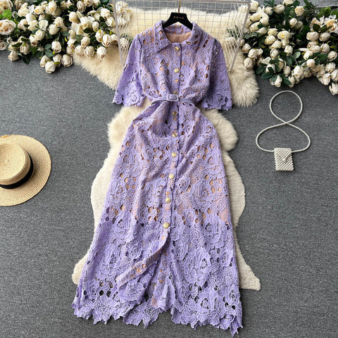 Polo Collar Embroidery Lace Dress
