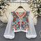 Flared Sleeve Colorful Crochet Top