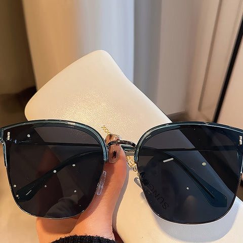 Oversized Metal Half-Frame Sunglasses