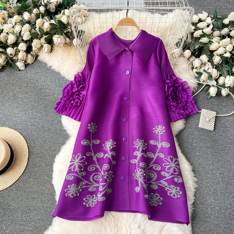 Rhinestone Studded Loose-fit Shirt Dress