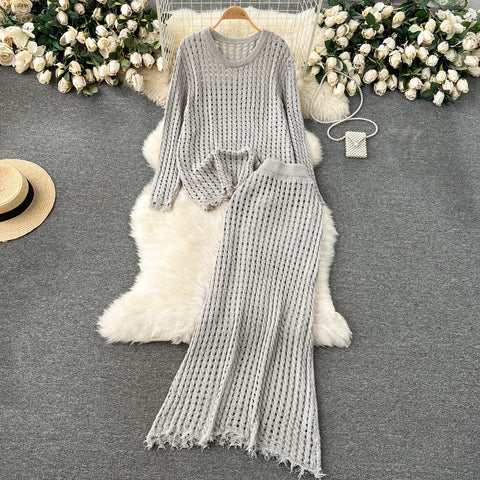 Sweater&Skirt Hollow Knitted 2Pcs