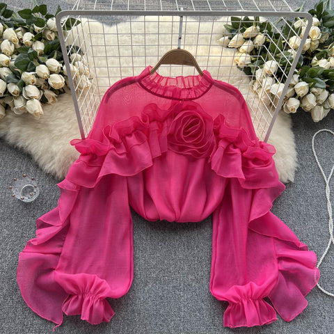 Irregular Design 3d Floral Mesh Shirt