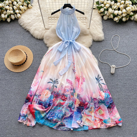 Fairy Ruffled Floral Halter Dress
