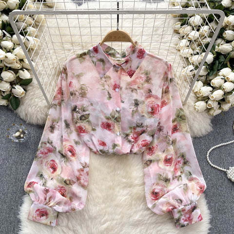 Spring Floral Printed Chiffon Blouse
