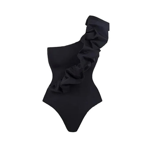 Black Layered One-piece Swimwear&Printed Skirt