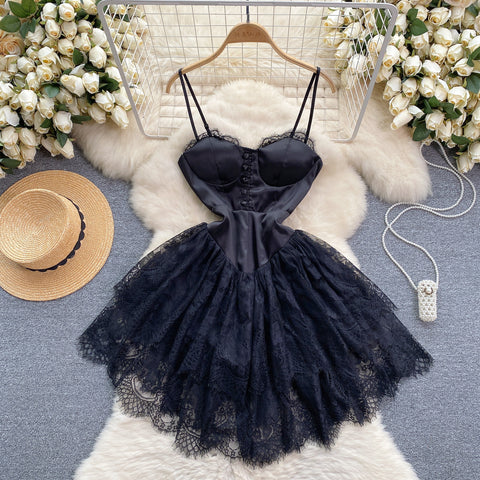 High-end Lace Puffy Slip Dress