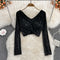 Chic V-neck Sequined Midriff-baring Top