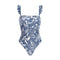 Cyan Floral Swimwear&Wrap Skirt 2Pcs