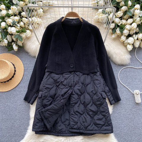Faux Two-pieces V-neck Sweater Jacket