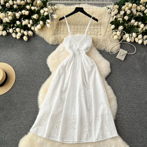 Elegant Hollowed Embroidered Slip Dress