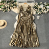 Glossy Metallic Style Pleated Dress