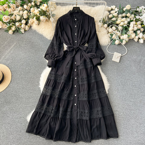 French Style Lace Patchwork Shirt Dress