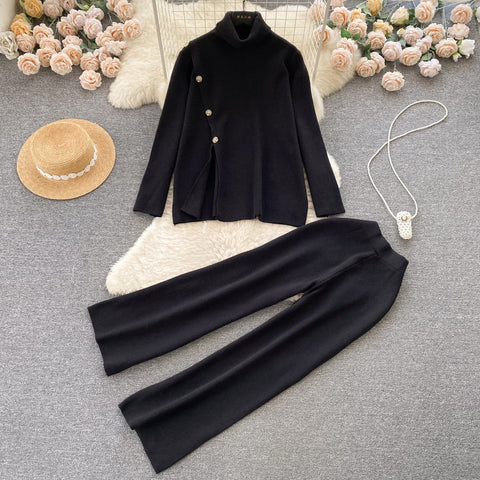Turtleneck Sweater&Trousers Knitted 2Pcs