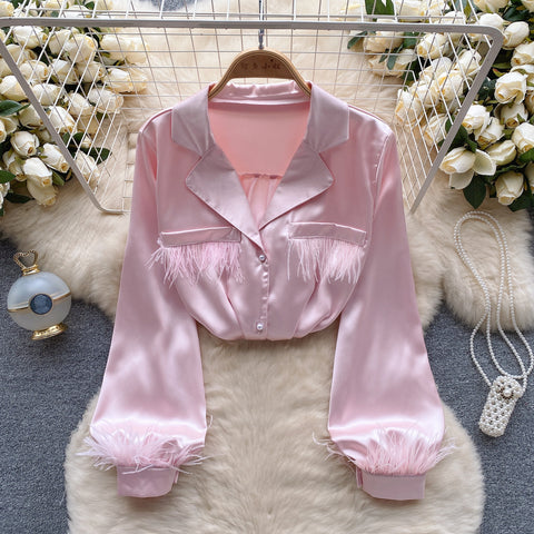 Solid Color Loose Satin Shirt